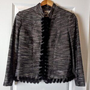 Alberto Makali B&W Tweed Mink Trim Jacket